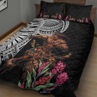 Samoan Warrior Art Tattoo Quilt Bed Set Polynesian Pattern and Teuila