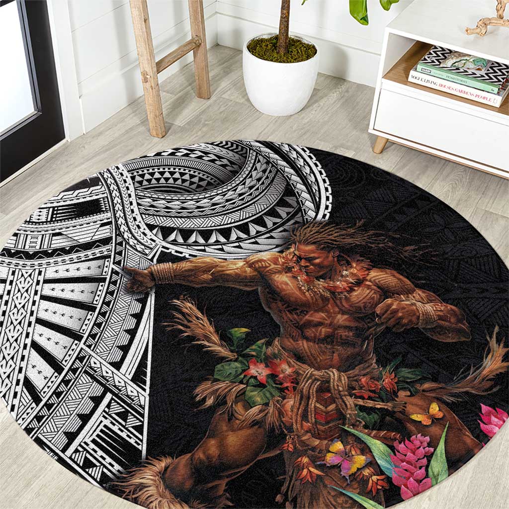 Samoan Warrior Art Tattoo Round Carpet Polynesian Pattern and Teuila
