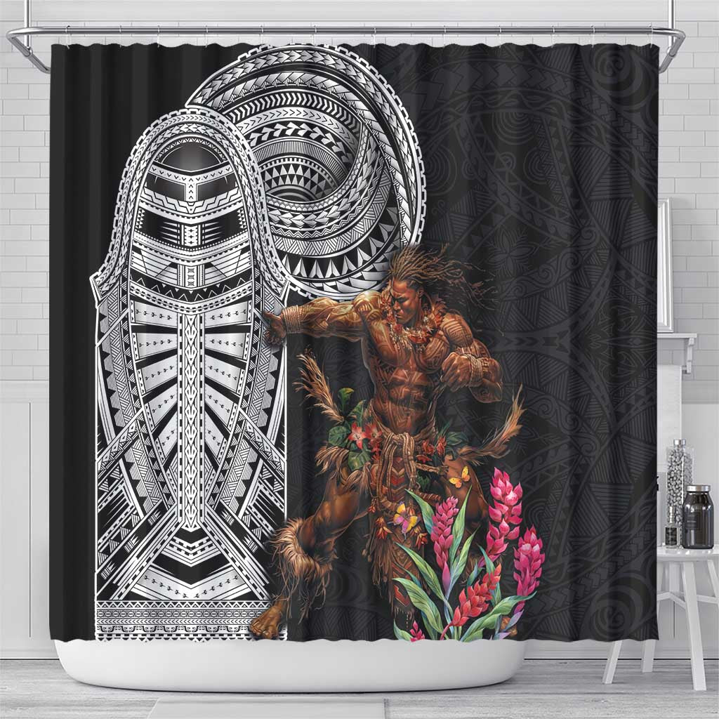 Samoan Warrior Art Tattoo Shower Curtain Polynesian Pattern and Teuila