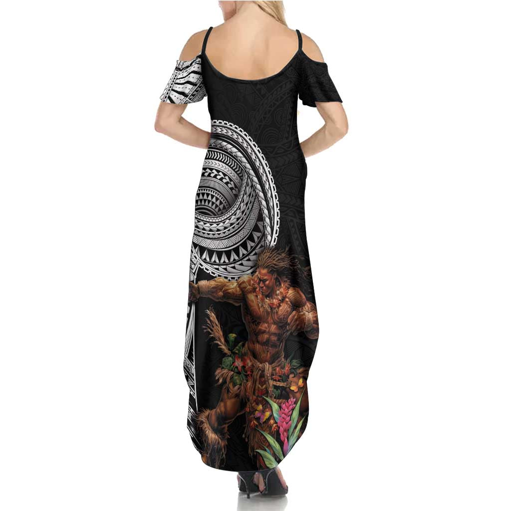 Samoan Warrior Art Tattoo Summer Maxi Dress Polynesian Pattern and Teuila