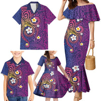 Hawaiian Octopus Tattoo and Frangipani Family Matching Mermaid Dress and Hawaiian Shirt