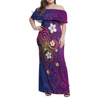 Hawaiian Octopus Tattoo and Frangipani Family Matching Off Shoulder Maxi Dress and Hawaiian Shirt