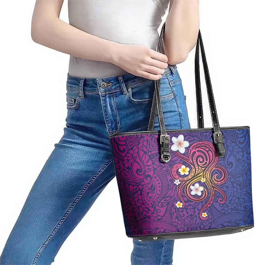 Hawaiian Octopus Tattoo and Frangipani Leather Tote Bag
