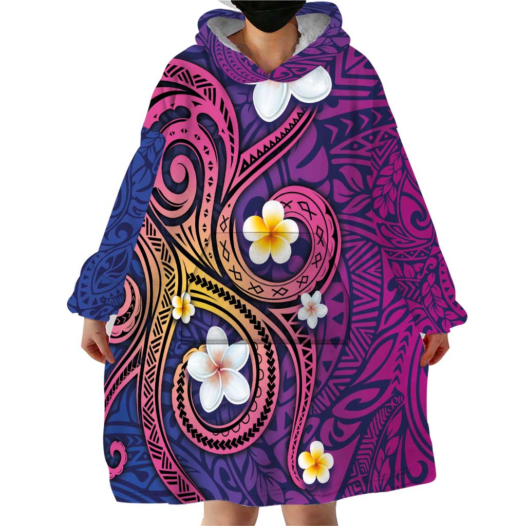 Hawaiian Octopus Tattoo and Frangipani Wearable Blanket Hoodie