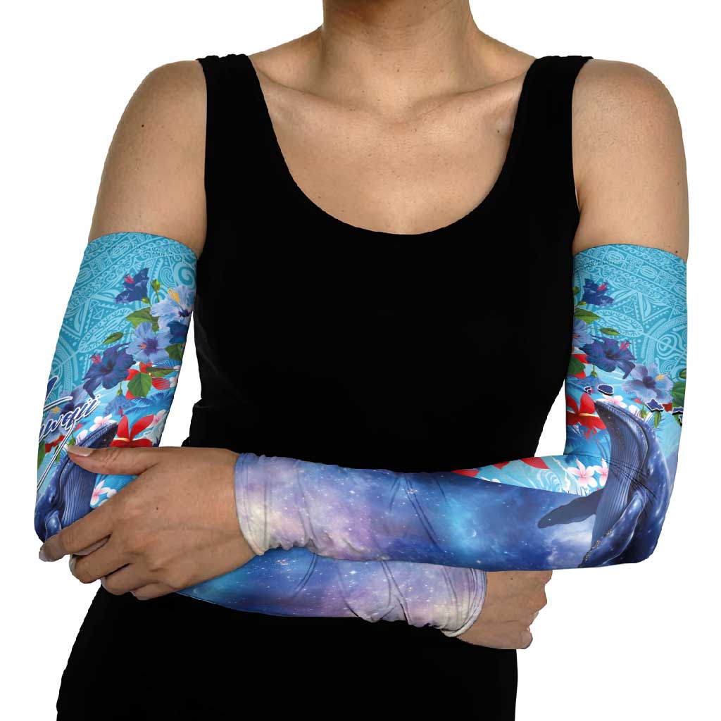 Hawaii Aloha Whales Arm Sleeves Hibiscus and Whales with Polynesian Pattern - Polynesian Pride