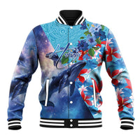 Hawaii Aloha Whales Baseball Jacket Hibiscus and Whales with Polynesian Pattern - Polynesian Pride