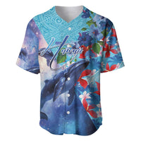 Hawaii Aloha Whales Baseball Jersey Hibiscus and Whales with Polynesian Pattern - Polynesian Pride