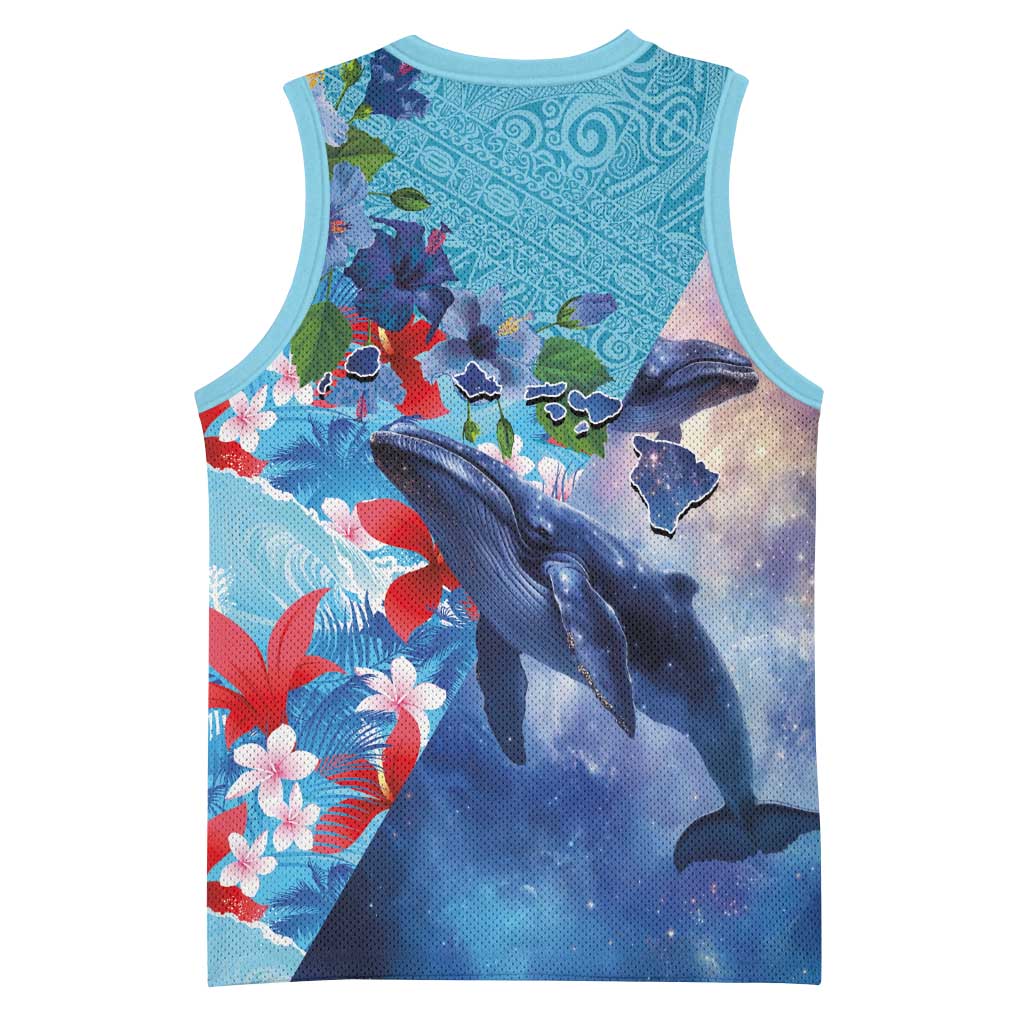 Hawaii Aloha Whales Basketball Jersey Hibiscus and Whales with Polynesian Pattern - Polynesian Pride