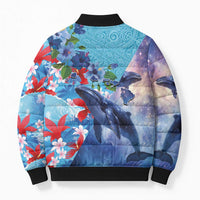 Hawaii Aloha Whales Bomber Puffer Jacket Hibiscus and Whales with Polynesian Pattern - Polynesian Pride