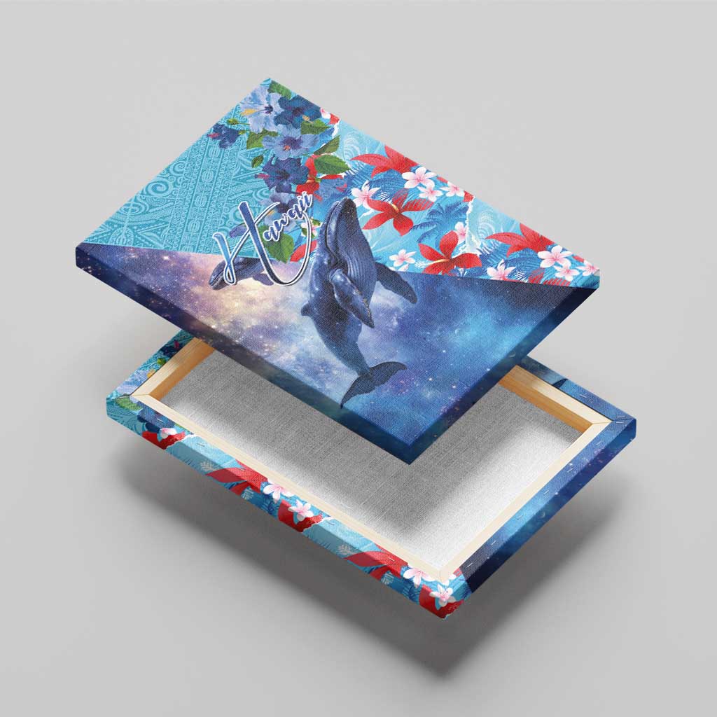 Hawaii Aloha Whales Canvas Wall Art Hibiscus and Whales with Polynesian Pattern - Polynesian Pride