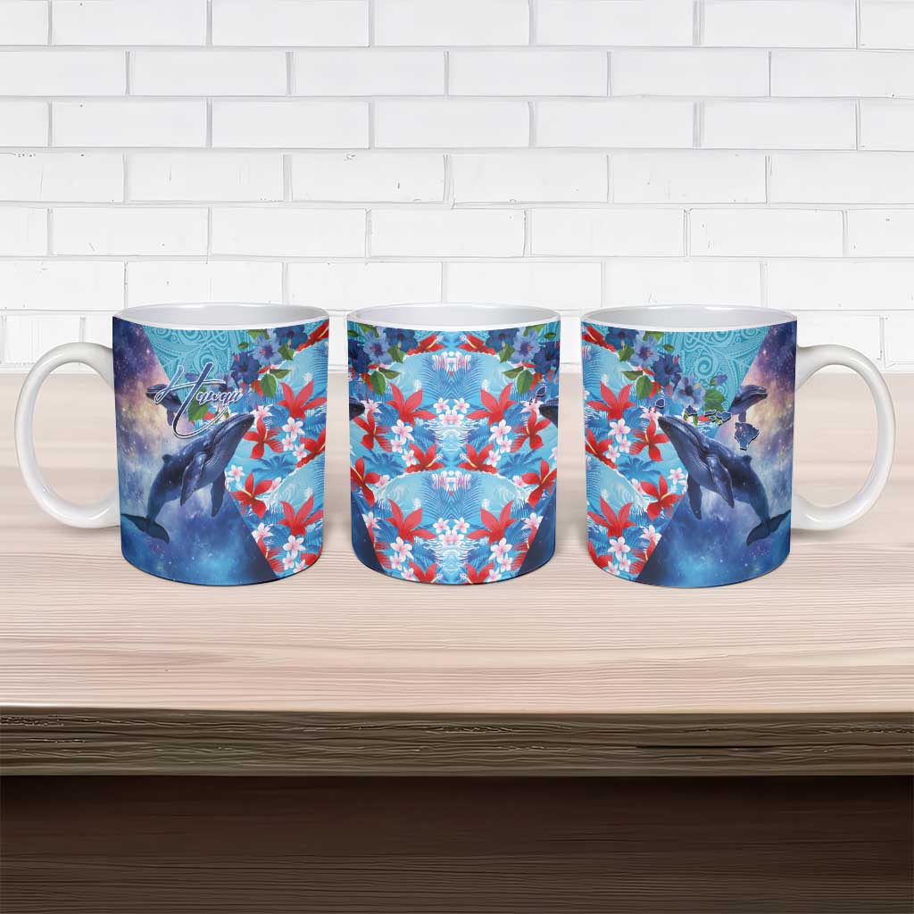 Hawaii Aloha Whales Ceramic Mug Hibiscus and Whales with Polynesian Pattern - Polynesian Pride