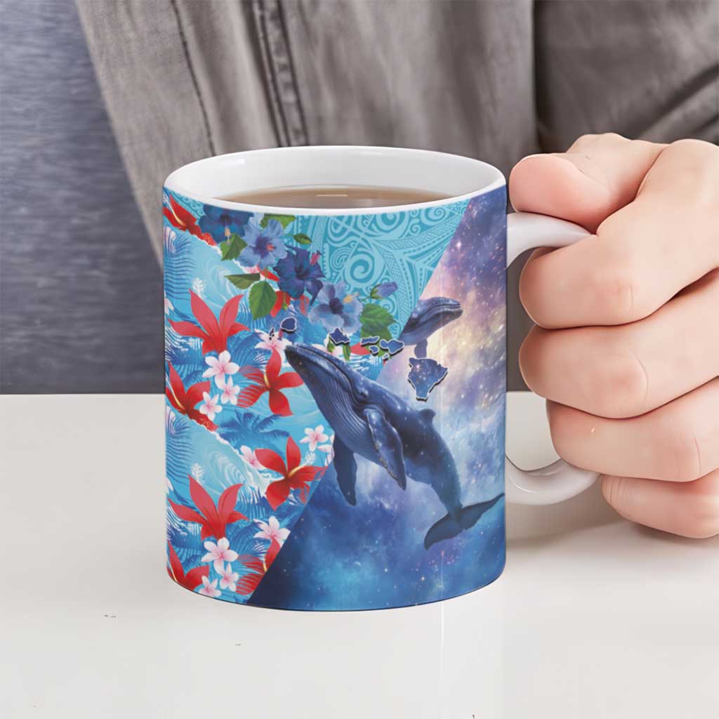 Hawaii Aloha Whales Ceramic Mug Hibiscus and Whales with Polynesian Pattern - Polynesian Pride