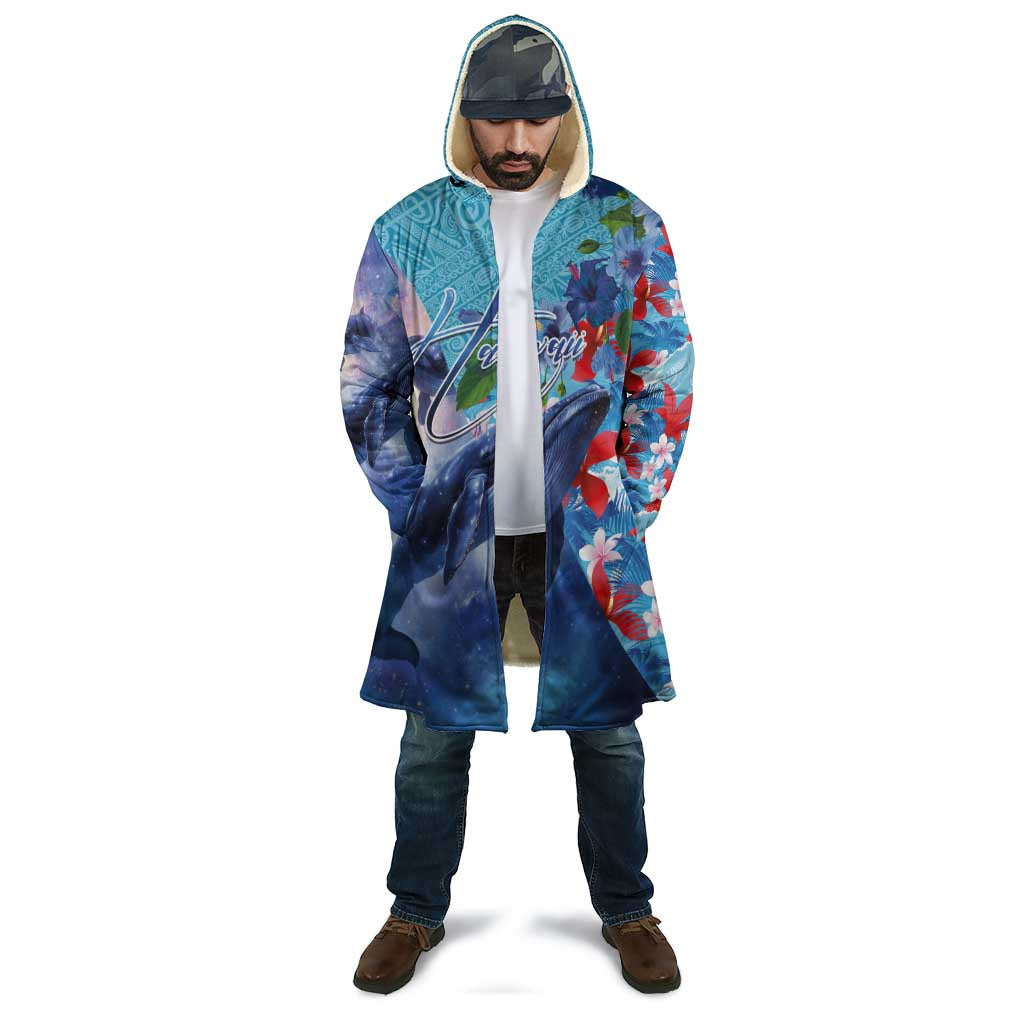 Hawaii Aloha Whales Cloak Hibiscus and Whales with Polynesian Pattern - Polynesian Pride