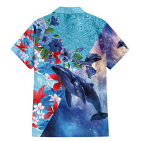 Hawaii Aloha Whales Family Matching Mermaid Dress and Hawaiian Shirt Hibiscus and Whales with Polynesian Pattern - Polynesian Pride
