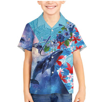 Hawaii Aloha Whales Family Matching Mermaid Dress and Hawaiian Shirt Hibiscus and Whales with Polynesian Pattern - Polynesian Pride