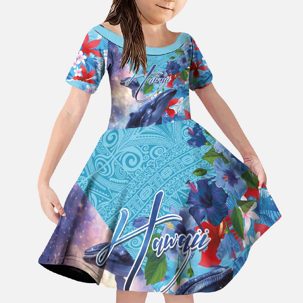 Hawaii Aloha Whales Family Matching Off Shoulder Maxi Dress and Hawaiian Shirt Hibiscus and Whales with Polynesian Pattern - Polynesian Pride