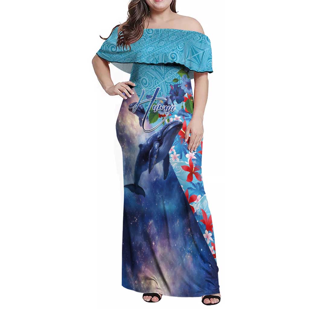Hawaii Aloha Whales Family Matching Off Shoulder Maxi Dress and Hawaiian Shirt Hibiscus and Whales with Polynesian Pattern - Polynesian Pride