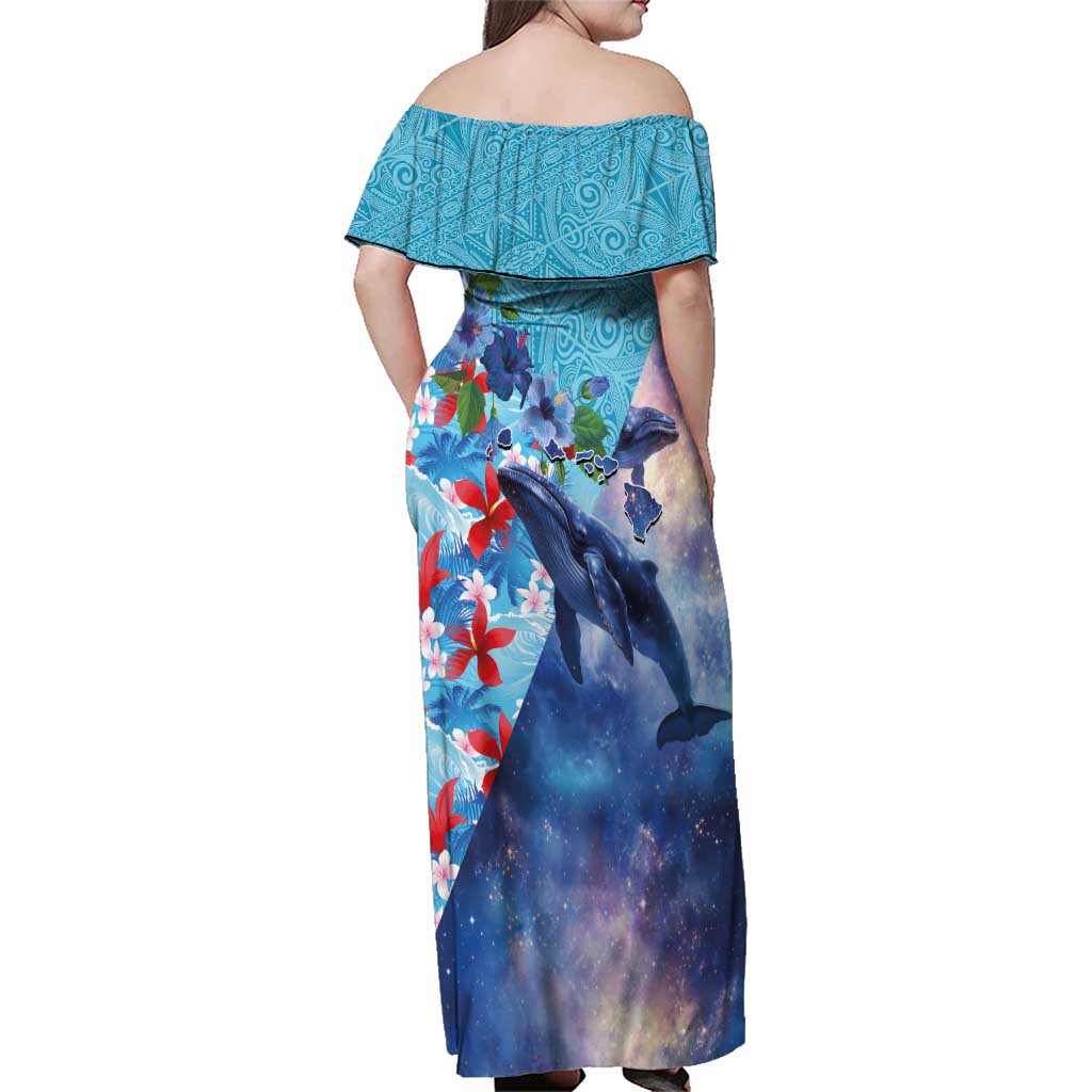 Hawaii Aloha Whales Family Matching Off Shoulder Maxi Dress and Hawaiian Shirt Hibiscus and Whales with Polynesian Pattern - Polynesian Pride