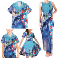 Hawaii Aloha Whales Family Matching Tank Maxi Dress and Hawaiian Shirt Hibiscus and Whales with Polynesian Pattern - Polynesian Pride