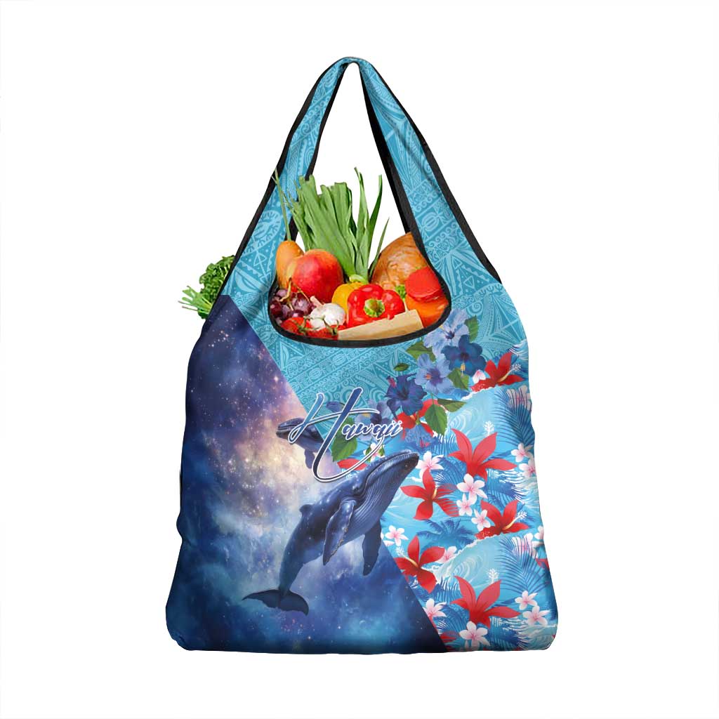 Hawaii Aloha Whales Grocery Bag Hibiscus and Whales with Polynesian Pattern - Polynesian Pride