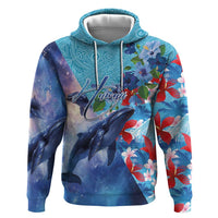 Hawaii Aloha Whales Hoodie Hibiscus and Whales with Polynesian Pattern - Polynesian Pride
