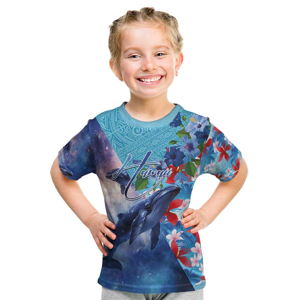 Hawaii Aloha Whales Kid T Shirt Hibiscus and Whales with Polynesian Pattern - Polynesian Pride