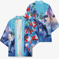 Hawaii Aloha Whales Kimono Hibiscus and Whales with Polynesian Pattern - Polynesian Pride