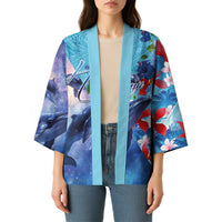 Hawaii Aloha Whales Kimono Hibiscus and Whales with Polynesian Pattern - Polynesian Pride