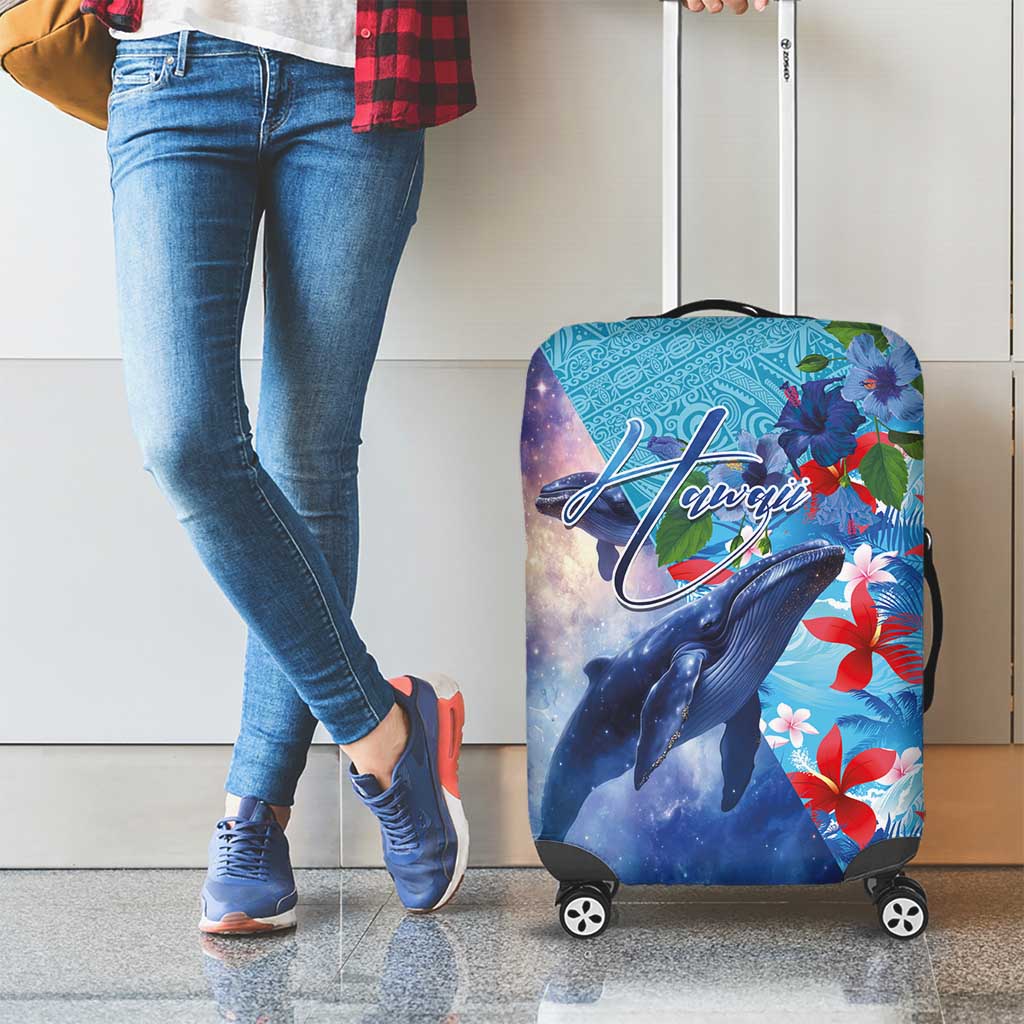 Hawaii Aloha Whales Luggage Cover Hibiscus and Whales with Polynesian Pattern - Polynesian Pride