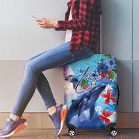 Hawaii Aloha Whales Luggage Cover Hibiscus and Whales with Polynesian Pattern - Polynesian Pride