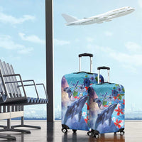 Hawaii Aloha Whales Luggage Cover Hibiscus and Whales with Polynesian Pattern - Polynesian Pride