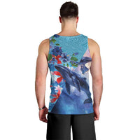 Hawaii Aloha Whales Men Tank Top Hibiscus and Whales with Polynesian Pattern - Polynesian Pride