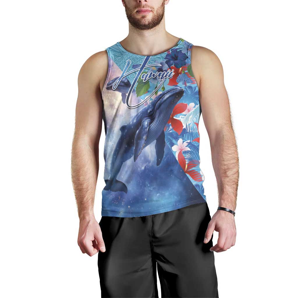 Hawaii Aloha Whales Men Tank Top Hibiscus and Whales with Polynesian Pattern - Polynesian Pride