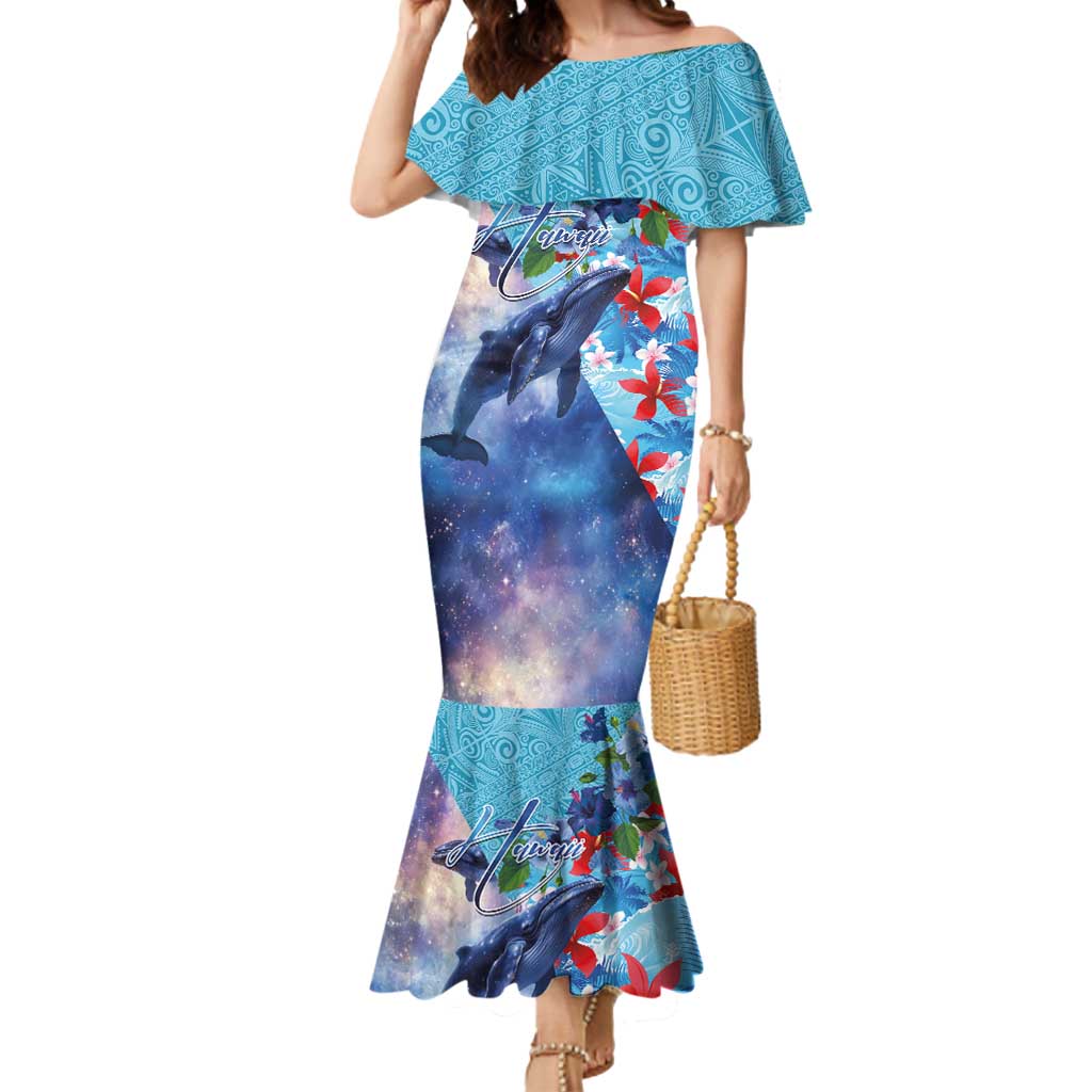Hawaii Aloha Whales Mermaid Dress Hibiscus and Whales with Polynesian Pattern - Polynesian Pride