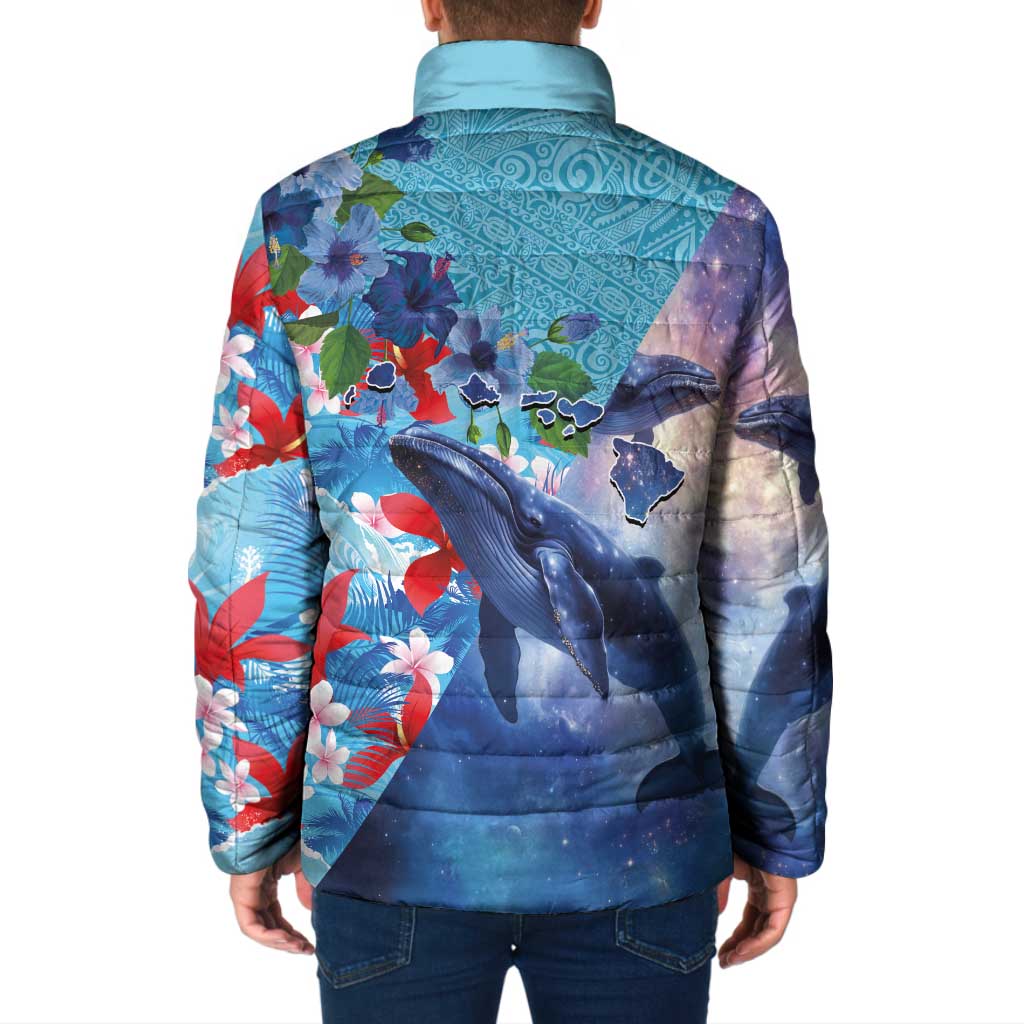 Hawaii Aloha Whales Padded Jacket Hibiscus and Whales with Polynesian Pattern - Polynesian Pride