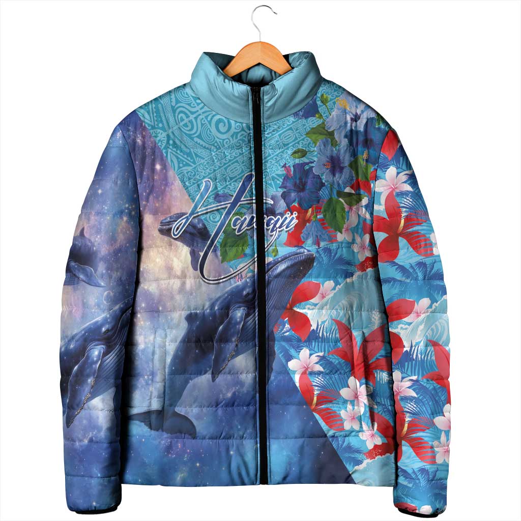 Hawaii Aloha Whales Padded Jacket Hibiscus and Whales with Polynesian Pattern - Polynesian Pride