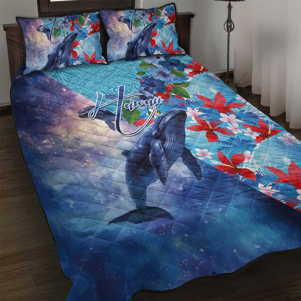 Hawaii Aloha Whales Quilt Bed Set Hibiscus and Whales with Polynesian Pattern - Polynesian Pride