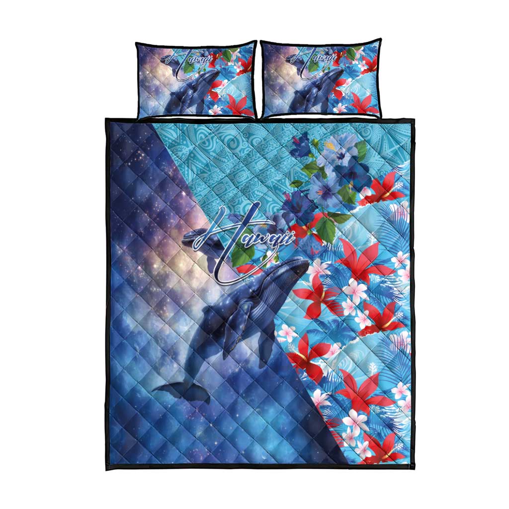 Hawaii Aloha Whales Quilt Bed Set Hibiscus and Whales with Polynesian Pattern - Polynesian Pride