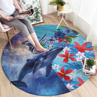Hawaii Aloha Whales Round Carpet Hibiscus and Whales with Polynesian Pattern - Polynesian Pride