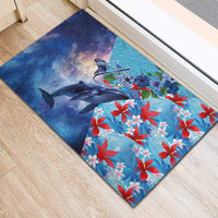 Hawaii Aloha Whales Rubber Doormat Hibiscus and Whales with Polynesian Pattern - Polynesian Pride