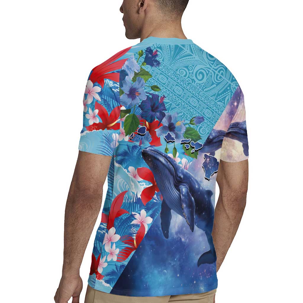 Hawaii Aloha Whales Rugby Jersey Hibiscus and Whales with Polynesian Pattern - Polynesian Pride