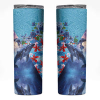 Hawaii Aloha Whales Skinny Tumbler Hibiscus and Whales with Polynesian Pattern - Polynesian Pride