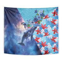 Hawaii Aloha Whales Tapestry Hibiscus and Whales with Polynesian Pattern - Polynesian Pride