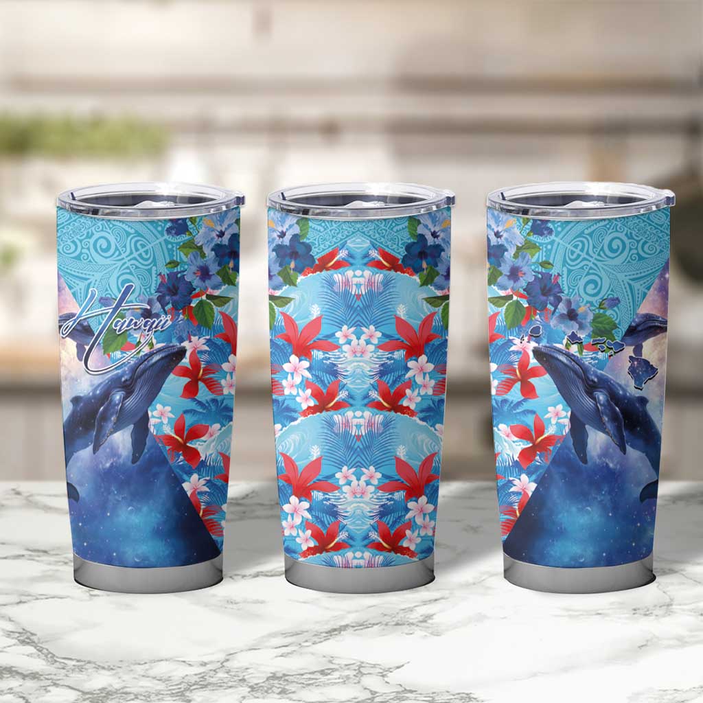 Hawaii Aloha Whales Tumbler Cup Hibiscus and Whales with Polynesian Pattern - Polynesian Pride