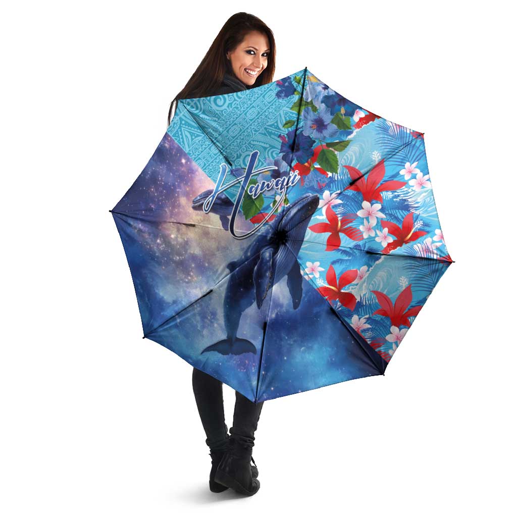 Hawaii Aloha Whales Umbrella Hibiscus and Whales with Polynesian Pattern - Polynesian Pride