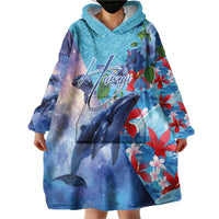 Hawaii Aloha Whales Wearable Blanket Hoodie Hibiscus and Whales with Polynesian Pattern - Polynesian Pride