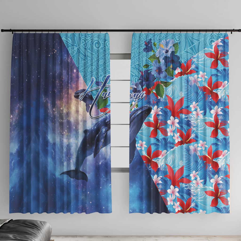 Hawaii Aloha Whales Window Curtain Hibiscus and Whales with Polynesian Pattern - Polynesian Pride