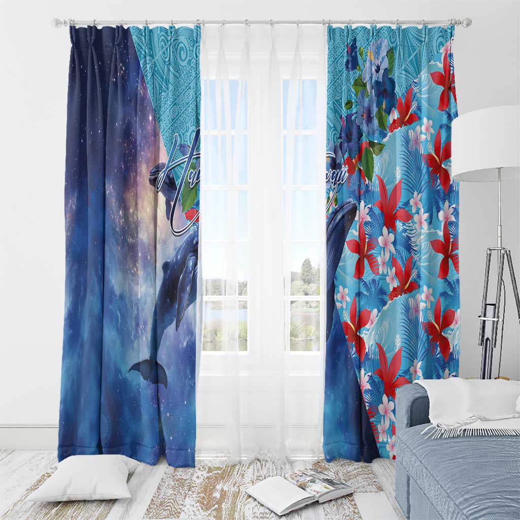 Hawaii Aloha Whales Window Curtain Hibiscus and Whales with Polynesian Pattern - Polynesian Pride