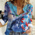 Hawaii Aloha Whales Women Casual Shirt Hibiscus and Whales with Polynesian Pattern - Polynesian Pride