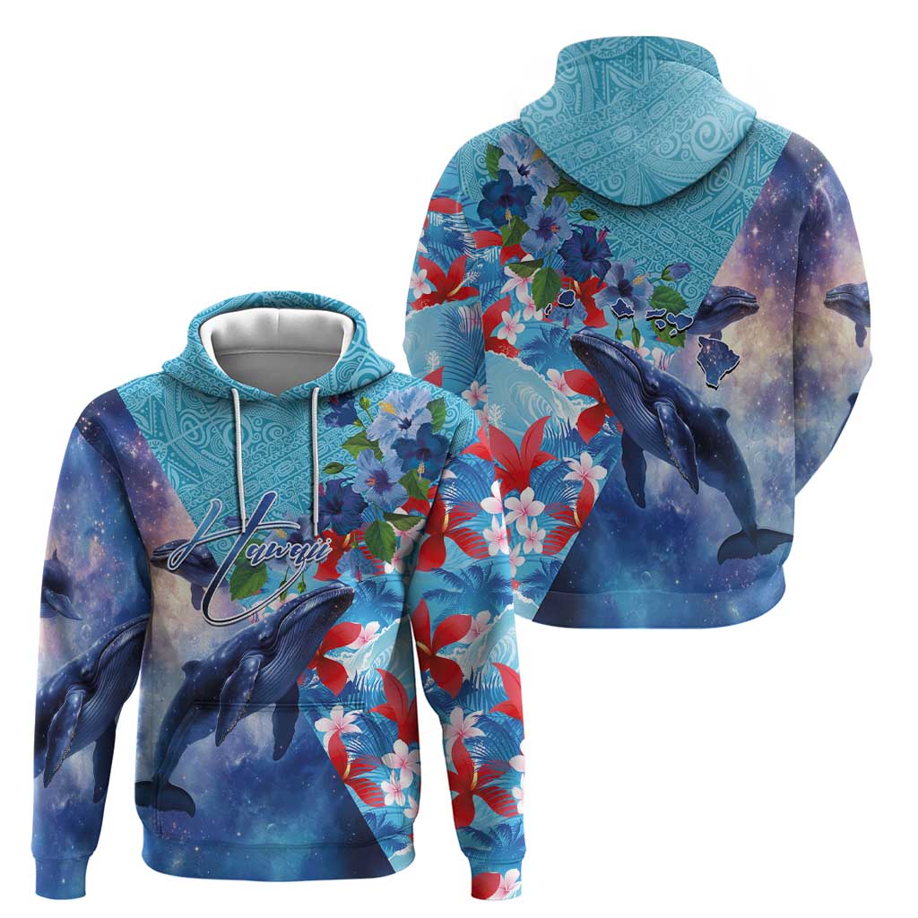Hawaii Aloha Whales Zip Hoodie Hibiscus and Whales with Polynesian Pattern - Polynesian Pride